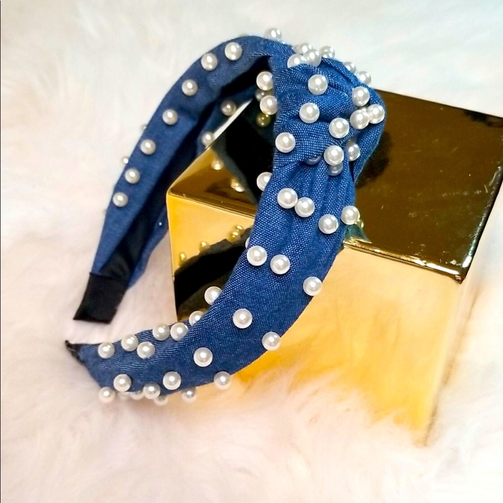 Denim/Pearl Headband